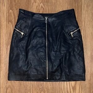 Topshop Black Faux Leather Zip-Front Mini Skirt